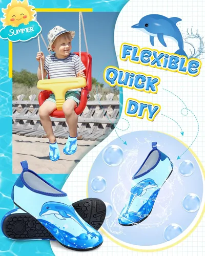 Vista 3 de Newcotte 2 pares de zapatos de agua para niños, calcetines de secado rápido, calcetines de piscina con tiburones marinos, antideslizantes, natación