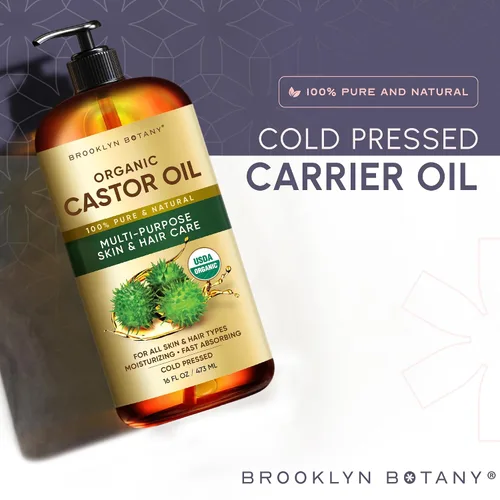 Vista 4 de Brooklyn Botany Aceite de ricino orgánico prensado en frío para cabello, piel y cara 16 onzas líquidas 100% puro y natural Aceite portador