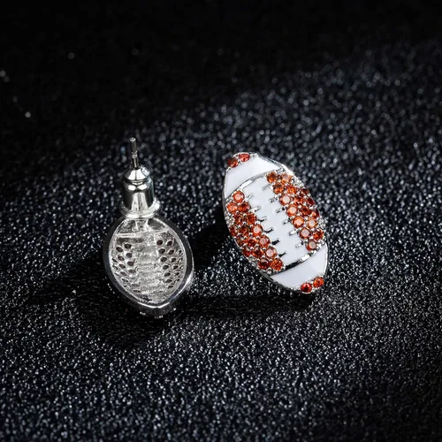 Vista 3 de lureme Aretes de tuerca chapados en rodio para baloncesto, fútbol, voleibol, fútbol, béisbol, deportes, para mujer (er006282), Metal Diamante