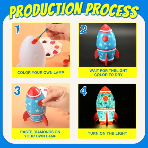 Vista 4 de HAPMARS Kit de lámpara de cohete para pintar tu propio cohete, suministros de arte de luz nocturna, kit de manualidades creativas, juguetes