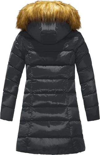Vista 3 de Szory - Abrigo de invierno con bolsillos de plumón para mujer con capucha de piel extraíble