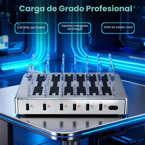 Vista 4 de Estación de carga rápida de 300 W para múltiples dispositivos, concentrador de carga USB de 6 puertos, organizador universal de cargador