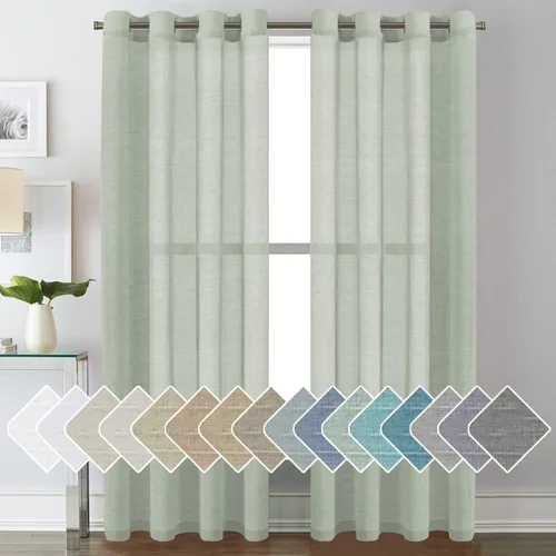 Vista 123 de H.VERSAILTEX Cortinas de lino de mezcla natural para sala de estar/cortinas de lino semitransparentes reductoras de luz de 54 pulgadas de largo