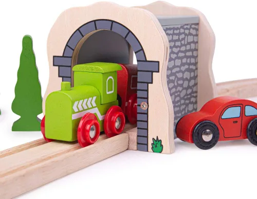 Vista 5 de Bigjigs Rail Túnel de piedra gris: otras marcas principales de rieles de madera son compatibles