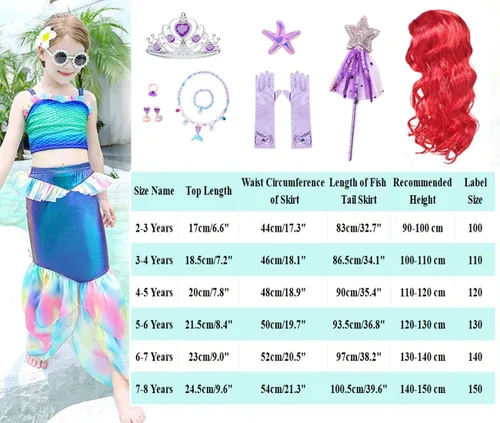 Vista 6 de iTVTi Disfraz de Sirenita Ariel para Grils Disfraces de Halloween, vestido de princesa Cosplay con accesorios