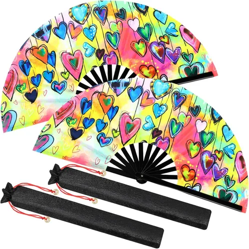 Vista 12 de Boao - 2 ventiladores plegables grandes para baile de línea, neón, ventilador de mano, ventilador de mano con sonido fuerte, ventilador de seda