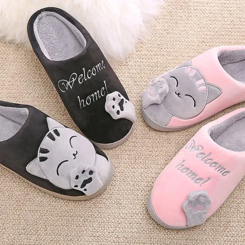 Vista 7 de Rojeam - Zapatos de felpa con diseño de gato para mujer, cálidos, antideslizantes, antideslizantes, para mujer y hombre