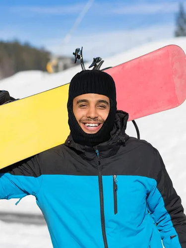 Vista 2 de 2 máscaras faciales de invierno para esquí, pasamontañas de punto cálido para hombres y mujeres, forro polar resistente al viento para deportes al
