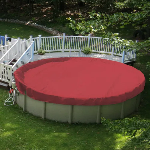 Vista 16 de Patio Cubiertas redondas para piscinas sobre el suelo, cubierta de seguridad para alberca de invierno de 10 pies, lona resistente con cabrestante
