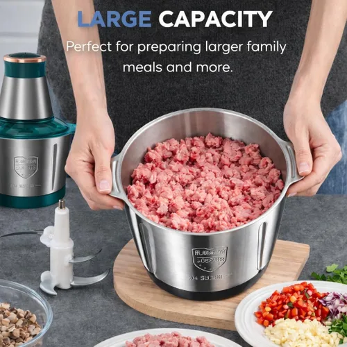Vista 4 de Procesadores de alimentos eléctrico picador de alimentos con picador de carne y picador de verduras con potente motor de cobre, incluye