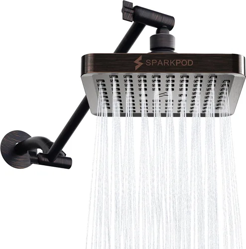 Vista 10 de SparkPod Cabezal de ducha tipo lluvia cuadrado con brazo de extensión, cabezal de ducha de altura ajustable con rendimiento de alta presión, fácil