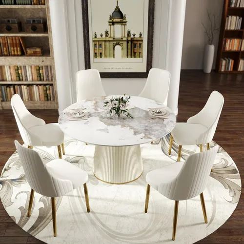 Vista 12 de Montary Juego de 2 sillas de comedor, modernas sillas de piel sintética color blanco crema con patas de metal dorado y respaldo ergonómico para sala