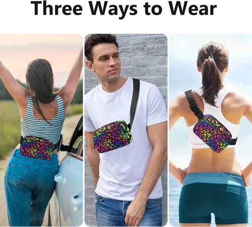 Vista 5 de Riñonera con patrón de lunares rojos y blancos para mujeres y hombres, cangurera pequeña, bolsa cruzada para exteriores, senderismo, correr, viajes