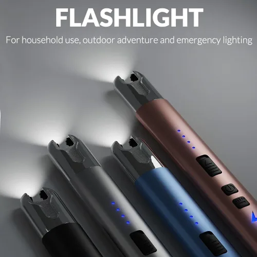 Vista 5 de Encendedor eléctrico de vela USB C, encendedor de arco de plasma, recargable, resistente al viento, sin llama (paquete de 3, negro)