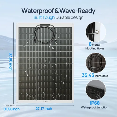 Vista 3 de ECO-WORTHY 2 paneles solares flexibles de 130 vatios (260 W) 12BB, 23.5% de alta eficiencia, impermeable, monocristalino, ligero, panel solar