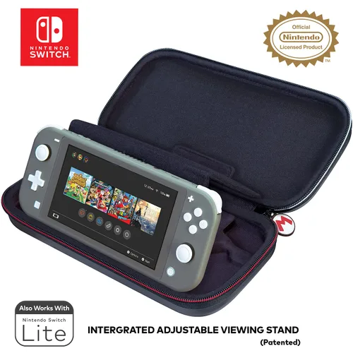 Vista 6 de Game Traveler Nintendo Switch Mario Case - Adjustable Viewing Stand, Protective PU Leather Hard Case with Deluxe Carry Handle, Includes Two Game