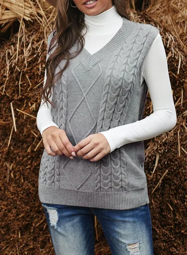 Vista 2 de EVALESS - Chaleco de gran tamaño para mujer, cuello en V, sin mangas, color sólido, suéter suelto