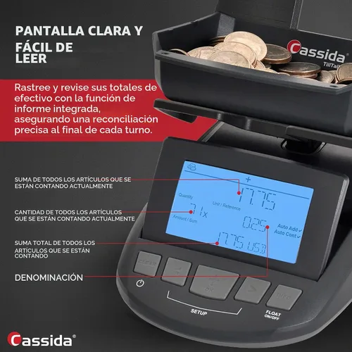 Vista 6 de Cassida Contador de billetes profesional con balanza para contar monedas (Till Tally), Negro