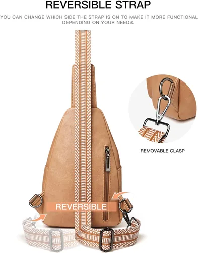 Vista 6 de LATMAP Bolso bandolera para mujeres y hombres, mochila pequeña de cuero, riñonera cruzada para el pecho, bolso impermeable para mujeres