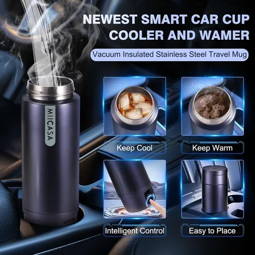 Vista 4 de Hervidor Eléctrico para Automóvil con Aislamiento al Vacío, Vaso Térmico de Acero Inoxidable Miicasa Calentador de Agua para Automóvil, Hervidor