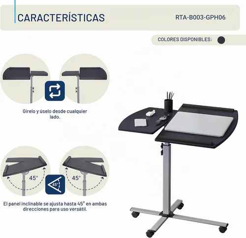 Vista 5 de Techni Mobili Carrito de portátil ajustable con ruedas, grafito