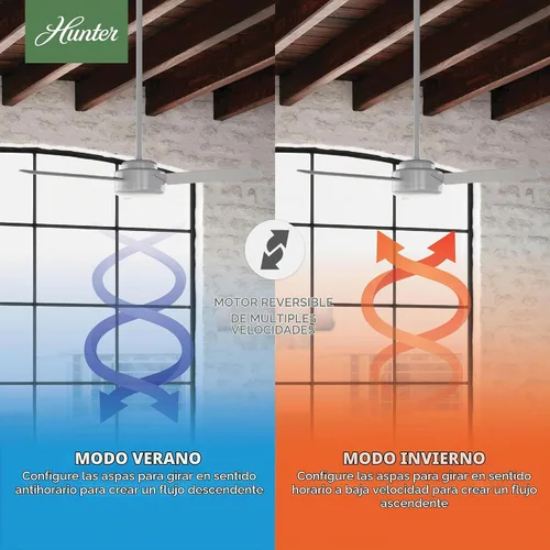 Vista 5 de Hunter Presto, ventilador de techo, para interiores, sin luz, moderno, 44 pulgadas, gris paloma