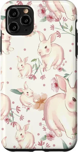 Vista 11 de Funda con diseño de carita sonriente para iPhone 15 Bunny Pattern Graffiti Doodles
