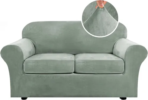 Vista 64 de H.VERSAILTEX - Funda elástica para sofá de 2 piezas, funda protectora de terciopelo, suave, con parte inferior elástica, con un ancho de hasta 49