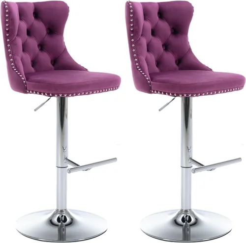 Vista 13 de Aoowow Juego de 2 taburetes de bar giratorios ajustables con parte trasera de terciopelo copetudo, sillas de bar modernas tapizadas con cabeza