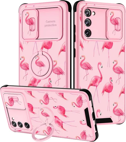 Vista 75 de Funda 2 en 1 para Samsung Galaxy S23 Ultra Flamingo para mujeres y niñas, diseño femenino de flamencos con cubierta deslizante para cámara y soporte