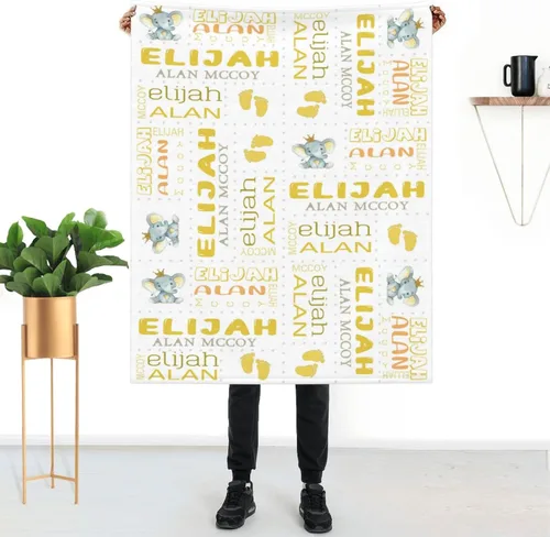Vista 11 de Mantas de bebé personalizadas para niñas y niños con nombre, mantas personalizadas para niños, artículos de bebé personalizados, regalos Elefante