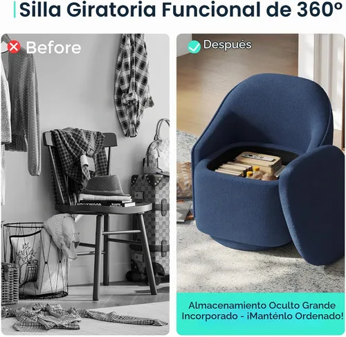 Vista 6 de [Usado] LINSY Juego de 2 Sillas Giratorias de Acento, Cómodas Sillas Tipo Barril de Chenilla con Almacenamiento Giratorio de 360 Grados, Sillón Azul