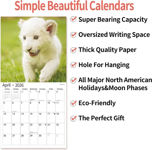 Vista 7 de Calendario de Pared 2026, Calendario 2026, Noviembre 2025 - Diciembre 2026, Calendario de Pared de Animales Bebés, 12" x 24" Abierto, Meses