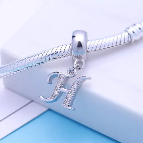 Vista 38 de ABUN Abalorio de plata de ley 925 con letra A a la Z, espaciador de inicial, con circonita cúbica transparete colgante, auténtica, para pulseras