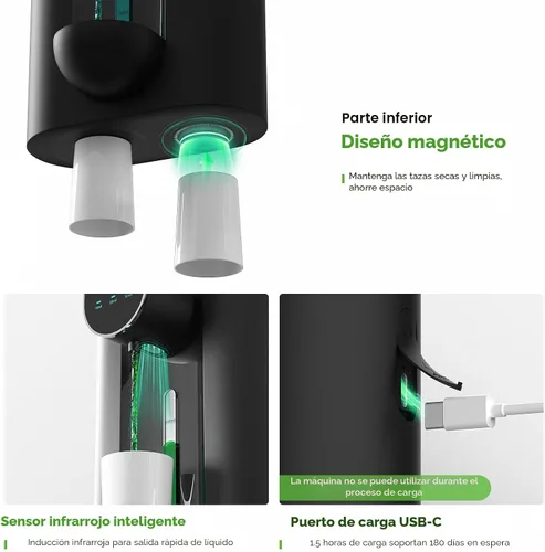Vista 3 de Oylik Dispensador automático de enjuague bucal de 18.26 onzas, dispensador de enjuague bucal sin contacto para baño, 2 tazas magnéticas recargables