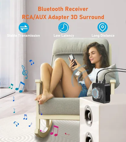 Vista 7 de KAIY Receptor Bluetooth para el hogar estéreo Bluetooth a RCA adaptador Bluetooth Audio Receiver with 3D Surround, AUX Audio Adapter for Old