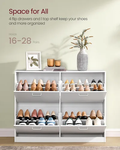 Vista 4 de VASAGLE Gabinete de zapatos con 4 puertas abatibles, armario de almacenamiento para 16-28 pares de zapatos, divisores ajustables, para entrada, 9.4