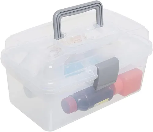 Vista 4 de Utoolmart - Caja organizadora, de plástico ABS, con divisores multiusos, transportable, con mango, para almacenamiento, bandeja extraíble, 1 pieza