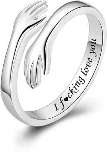 Vista 21 de Anillos de abrazo de plata esterlina S925 para mujeres, adolescentes y niñas, anillo ajustable para nieta, hija, esperanza, promesa, amistad, anillo