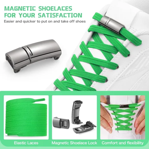 Vista 3 de Aiboxin Cordones planos elásticos sin atar para tenis, cordones elásticos para niños y adultos, cuerdas magnéticas para zapatos, 2 pares