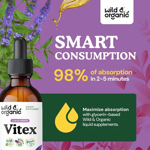 Vista 4 de Wild & Organic Vitex Tintura para la perimenopausia y el apoyo del estado de ánimo, suplemento Vitex Chasteberry para mujeres, suplemento líquido
