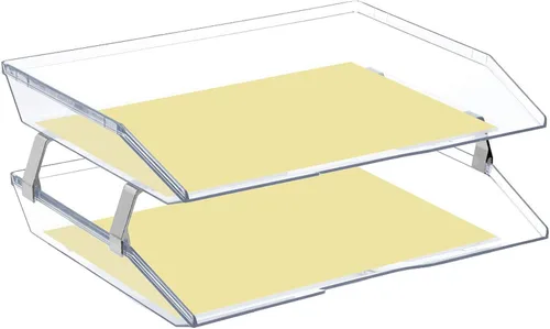 Vista 2 de Acrimet Facility - Organizador de archivos de escritorio de plástico de 2 niveles (color cristal transparente)