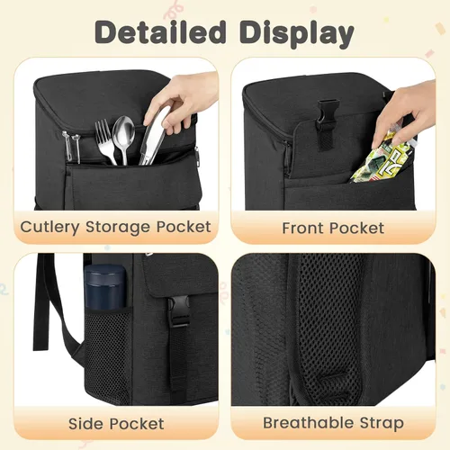Vista 4 de Mochila enfriadora, 30 latas, mochila de almuerzo aislada para hombres y mujeres, bolsa térmica portátil a prueba de fugas para el trabajo, oficina