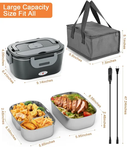 Vista 7 de Geveniss Lonchera Eléctrica para Almuerzo para Hombres, Mujeres y Adultos - Calentamiento Rápido de 80W - Lonchera Calentada con Contenedores Duales