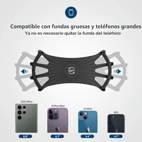 Vista 3 de VUP - Soporte de silicona para iPhone Xs/Xs Max/XR/X/ 8 Plus/ 8/7 Plus, Galaxy S8 Plus, Nexus, Nokia, LG, universal para manubrio
