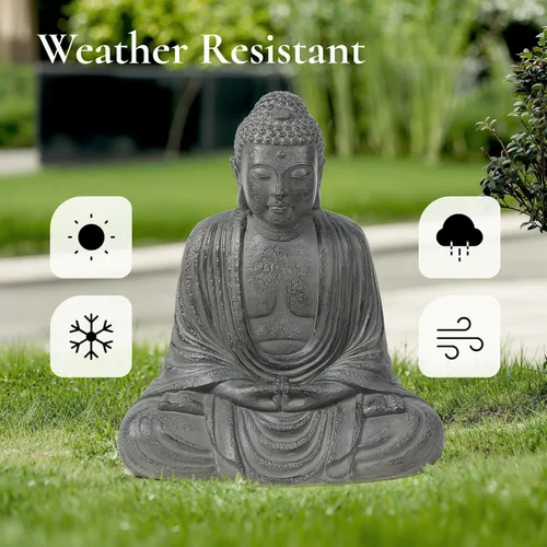 Vista 7 de LuxenHome - Estatua de Buda para exteriores e interiores, estatuas de jardín de Buda meditadoras de piedra de fibra de 17 pulgadas, esculturas zen