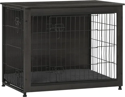 Vista 49 de DWANTON - Perrera con cojín, de madera, con puertas dobles, para interiores, S, M, L, 27.2 pulgadas de largo, negro