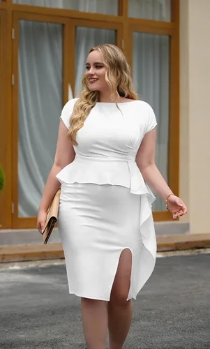 Vista 5 de GOBLES Elegante vestido de cóctel de manga corta con cuello bote y abertura lateral para mujer