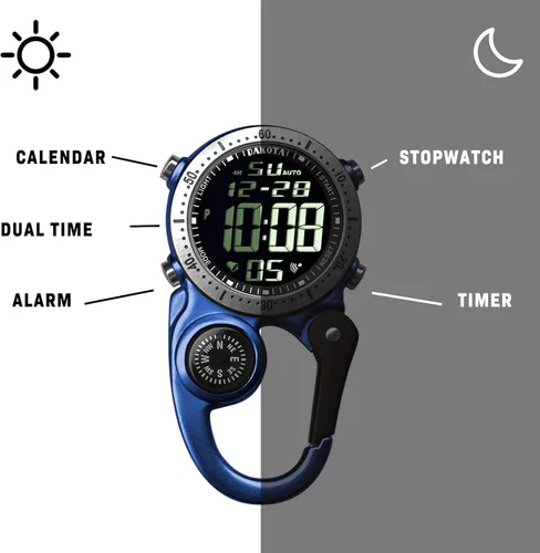 Vista 5 de Dakota Clip digital, reloj de clip, alarma, cronómetro, temporizador y reloj de doble hora, regalos al aire libre para hombres y mujeres, uso