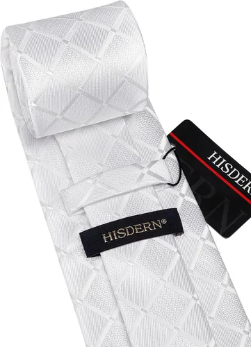 Vista 4 de HISDERN Conjunto de corbata a cuadros a cuadros pañuelo tejido clásico formal para hombre corbata y bolsillo cuadrado